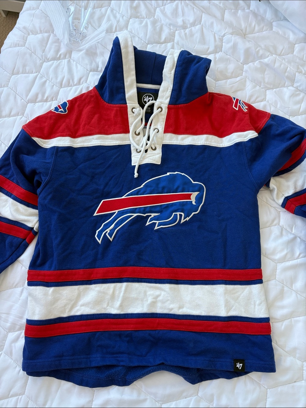 47  Buffalo Bills Blue Red Lace-Up Pullover Hoodie